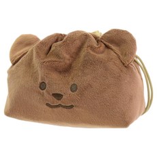 Sabu MOOMOO 可愛復古毛絨刺繡束口便當袋, 1個, 咖啡熊
