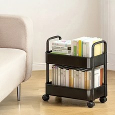 쿠쏘 이동식 수납 트롤리, 블랙, 2단