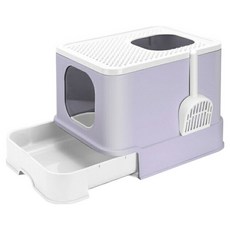 iCat 寵喵樂 魔方抽屜式單層雙門特大超耐重貓砂盆, 1個, 灰紫色