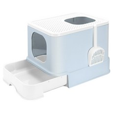 iCat 寵喵樂 魔方抽屜式單層雙門特大超耐重貓砂盆, 1個, 藍灰色