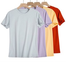 玻尿酸蠶絲蛋白纖維上衣4件組, 淺藍色 + 黃色 + 橘紅色 + 紫色