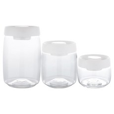 豪割達人 真空保鮮玻璃按壓式免工具密封罐3件組 白色圓形款, 1套, 2.4L