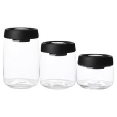 豪割達人 真空保鮮玻璃按壓式免工具密封罐3件組 黑色圓形款, 1套, 2.4L