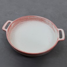 Dalsogum 韓國製陶瓷義大利麵早午餐炒飯粉紅雪酪雙耳擺盤餐盤 大, 1個, 粉紅色 + 紅色