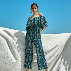VikiniVender 女款 Linda 碎花露肩連身褲
