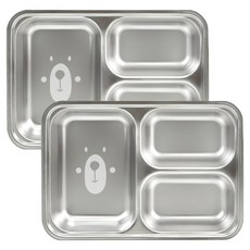 kitchen U 小熊圖案 3格加深餐盤, 304不鏽鋼, 2個
