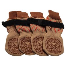 摩達客寵物 狗狗保護止滑襪, 格紋腳印點咖色款, 1套