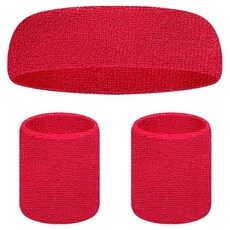 셀리빙 운동용 땀 방지 헤어밴드 아대밴드 세트, 로즈 레드, 1세트