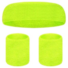 셀리빙 운동용 땀 방지 헤어밴드 아대밴드 세트, 형광 연두, 1세트