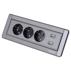 Legrand 羅格朗 水槽中島嵌入式 220V 3孔 USB充電 2埠 多向旋轉 內建式插座 軟鋁, 1個