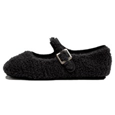 마크모크 여성용 뽀글 털 메리제인 방한 플랫슈즈 1cm