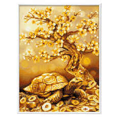 Blingbling 圓形AB鑽 圖案 30 x 40 cm 畫框 筆 託盤 固體膠 壁掛用釘 鑽石畫薄框套組, 1個, BL3040-094 財富烏龜