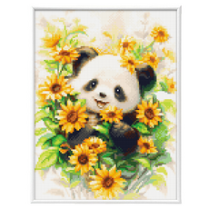 Blingbling 圓形AB鑽 圖案 30 x 40 cm 畫框 筆 託盤 固體膠 壁掛用釘 鑽石畫薄框套組, 1個, BL3040-090 向日葵熊貓