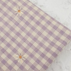 Lily Fabric 刺繡麻灰格紋純棉家居布料, 1個, 莎莉雛菊 紫色