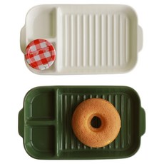 Odette 陶瓷 3格 分隔小碟, 2個, 深綠色+白色