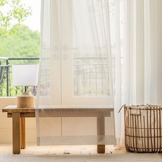 韓國 GNY 人字紋蕾絲客廳長窗穿環式窗簾, 白色