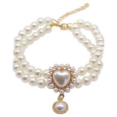 웨이비데이즈 반려동물 레유 하트 펜던트 비즈 목걸이, 화이트, 1개