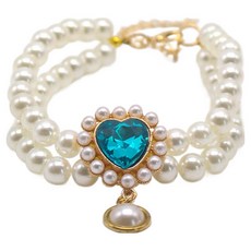 웨이비데이즈 반려동물 레유 하트 펜던트 비즈 목걸이, 블루, 1개