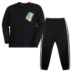 Uravi 兒童彩虹微笑長袖棉質圓領上衣 + 線條束口褲套裝