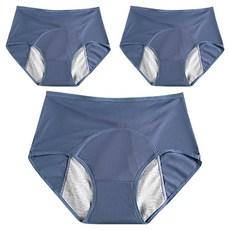 FITVEL 中腰冰絲透氣生理防側漏內褲3件組, 灰藍色