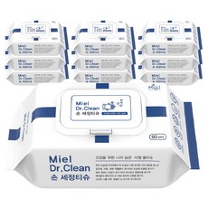 미엘 닥터클린 손 세정티슈 캡형 50g, 60개입, 10개