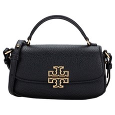 TORY BURCH 雙T-LOGO翻蓋皮革造型斜背包 S10149645, 黑色