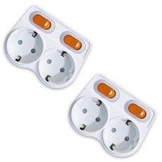 L型獨立開關2孔延長線, 2個, 38mm, 白色