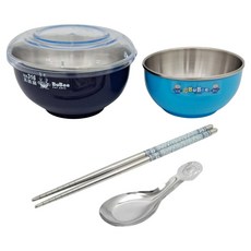 BuBee 小蟻布比 豆豆不鏽鋼隔熱碗 Y236S, 1套, 碗 2個 + 塑膠蓋 + 湯匙 + 筷子, 顏色隨機