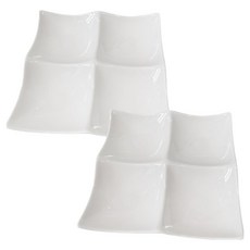 BELLOVIE 陶瓷波浪四格餐盤, 2個, 白色