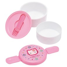 Skater ONWR1AG 抗菌便攜式雙層便當 500ml + 叉子套組, 1套, Hello Kitty 粉紅色