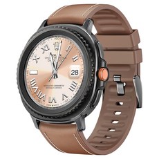 CALYX Galaxy Watch 相容 混合皮革矽膠錶帶, 棕色(錶帶) + 黑色(連接器), 1個