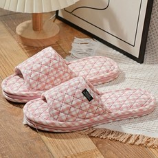 AM International Ignas 三層氣墊舒適防樓層噪音格紋棉質拖鞋, 01 粉紅色, 1個