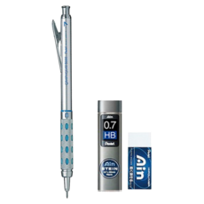 Pentel 飛龍文具 自動鉛筆 + 鉛筆芯 + 橡皮擦 套組, 金屬色, 1組