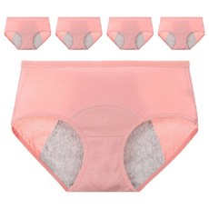 FITVEL 低腰純棉生理防側漏內褲五件組, 粉色
