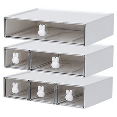樂居家 兔兔抽屜式收納盒 矮款3件組 單抽 + 雙抽 + 三抽, 1層, 白色