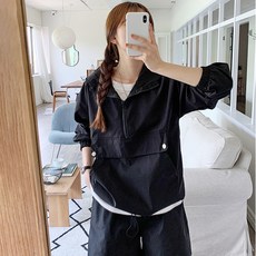 토마토팩토리 여성용 반집업 후드 바스락 오버핏 아노락 팬츠 트레이닝