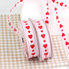 노크원 이중하트 리본 25mm, 분홍, 2개, 15m