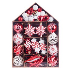 MORIANN 聖誕星光樹裝飾球裝飾品混合 73入組, 1套, 紅白色, ONE SIZE