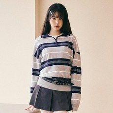 rolarola 女性羊駝毛條紋翻領針織衫