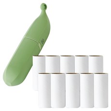 Meongyang 寵物便攜式香蕉造型除毛滾筒 + 10入補充包組合, 綠色(滾筒), 1套