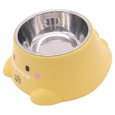 Meongyang 寵物斜口恐龍造型不鏽鋼碗, 黃色, 1個