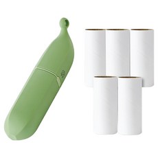 Meongyang 寵物便攜式香蕉造型除毛滾輪 + 補充包黏毛器 5入組, 1套, 綠色(滾輪)