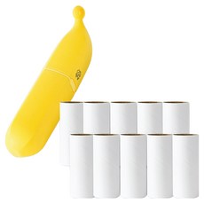 Meongyang 寵物便攜式香蕉造型除毛滾筒 + 10入補充包組合, 黃色(滾筒), 1套