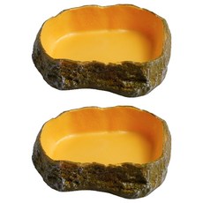 Lemongcreep 爬蟲類睫角守宮飼料水碗 岩石食盆, 2個, 混合顏色