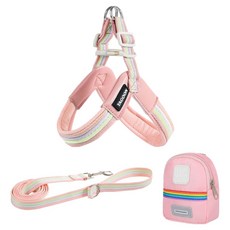 파스텔펫 강아지 레인보우 백팩하네스 리드줄, 핑크, 1개