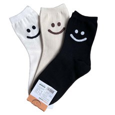 女款 素色微笑笑臉中筒襪 3雙組