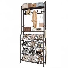 這對夫妻鞋架 衣架 多功能架 一般 4層, 黑色, 1個