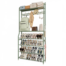 這對夫妻鞋架 衣架 多功能置物架 擴張 4層, 1個, 抹茶綠