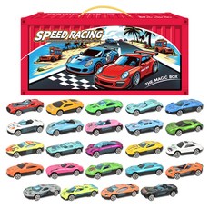 OZ TOY 合金迷你車24種組合 (隨機出貨) + 貨櫃收納盒, 1套, 紅色 (B105)