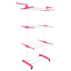 PDS Living 善用空間折疊式三層曬衣架, 粉紅色